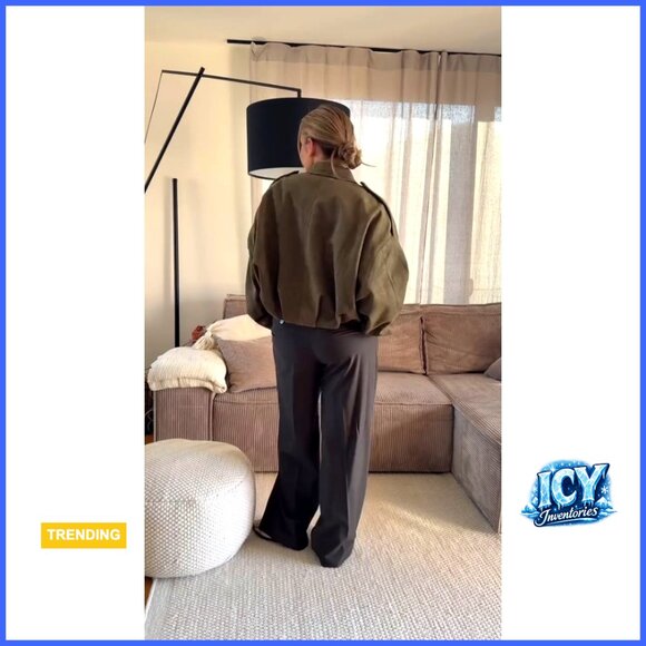 Faux Suede Bomber Jacket Oversized Zipper Lapel Long Sleeve Outerwear - Picture 6 of 7